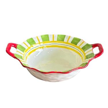 Imagem de Sobremesa de arroz simples com utensílios de mesa de cerâmica em restaurante doméstico - Tigela de orelha de 23 cm - verde