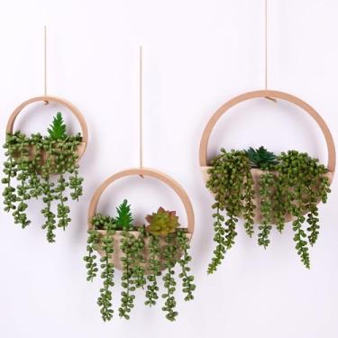 Imagem de Honeydak Pacote com 3 suculentas artificiais, plantas falsas, conjunto de colar de pérolas, suculentas em vaso com cordão para varanda, sala de estar, casa, decoração de parede interna e externa (cor