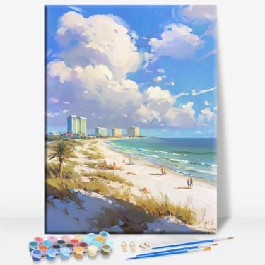 Imagem de HUINORYA Gulf Shores Alabama Tela Emoldurada DIY Kit de Pintura por Números Bar Café Caverna Casa Parede Banheiro Varanda Pátio Decoração Presente, 40,6 x 30,5 cm