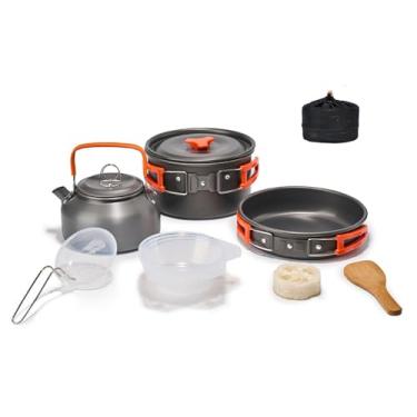 Imagem de Conjunto de Panelas para Camping e Trilha Portátil Kit Cozinha Piquenique Alumínio Frigideira Acessório Viagem Mochilão Trekking Pesca