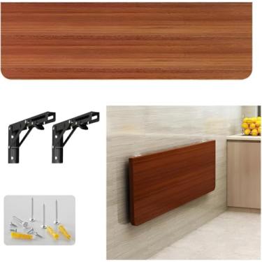 Imagem de Mesa dobrável flutuante de madeira montada na parede para pequenos espaços, mesas de jantar dobráveis, mesa de jantar dobrável, barra de trabalho suspensa para computador, nogueira (60 24 cm)