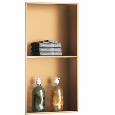 Imagem de Nicho de chuveiro de aço inoxidável dourado - prateleira impermeável embutida, armário de armazenamento de banheiro de metal anti-arranhões para sala de estar e chuveiro (tamanho: 30 x 68 cm)