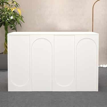 Imagem de Mesa de recepção moderna, balcão de caixa de varejo, balcão de recepção, balcão de recepção com gavetas com trava para saguão, salão de beleza, mesa de escritório doméstico (cor: branco, tamanho: 80