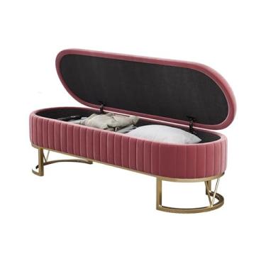 Imagem de CFGH6FDF Banco de armazenamento de foyer banco de cabeceira estofado com pernas de metal moderno para sala de estar entrada mudroom (rosa, grande)