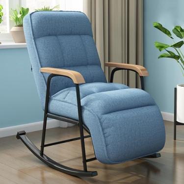 Imagem de Cadeira de balanço de berçário estofada de pelúcia, balanço de balanço moderno com base de metal, cadeira reclinável confortável com encosto amplo tufado, cadeira de balanço portátil dobrável para