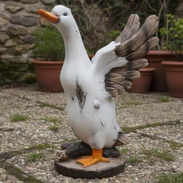 Imagem de Elenon Pato de jardim engraçado decorativo para ambientes externos, adorável decoração de canteiro de flores, estátua de ganso, decoração de arte de pátio, esculturas, enfeite de mesa