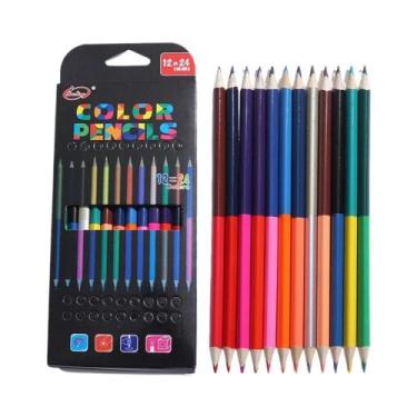 Imagem de Lápis De Cor Dupla Ponta De Madeira Com 24 Cores Para Crianças, Materi