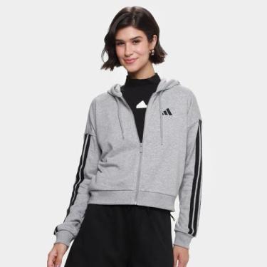 Imagem de Jaqueta Adidas 3 Stripes Com Capuz Feminina, Chumbo, P