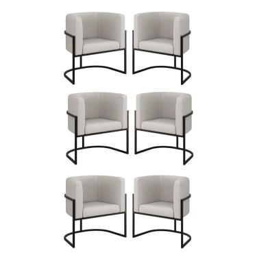 Imagem de Kit 06 Poltronas Lua Sala Decorativa Base Ferro Black Corino Cor:bege Bege