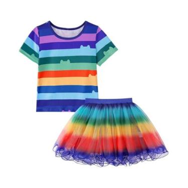 Imagem de Conjunto De Camiseta E Saia Listrada Preta E Branca Para Crianças, Fan