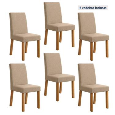 Imagem de Kit com 6 Cadeiras para Sala de Jantar Laini Amêndoa Clean/Bege