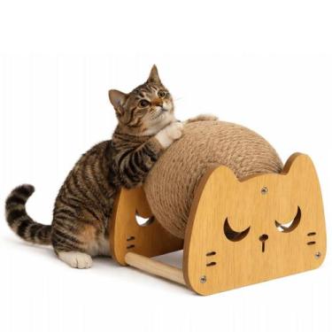 Imagem de Bola Arranhadora Giratória Para Gatos Madeira Interativa Bege - TATUDE