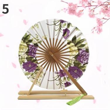 Imagem de Leque Redondo Japonês Portátil E Dobrável Para Mulheres, Leque Decorat