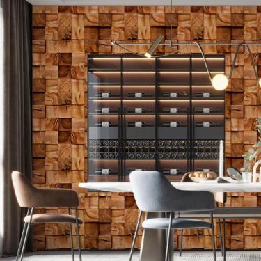 Imagem de Kit 3 Rolos Papel De Parede Adesivo Cubo De Madeira 3,0M - Gh Papel De