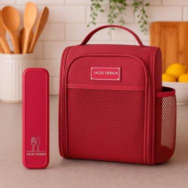 Imagem de Kit Lancheira Térmica + Porta talher Marsala Bolsa Marmita Fecho Duplo