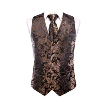 Imagem de Colete Masculino Floral Paisley Jacquard Com Gravata E Abotoaduras - C