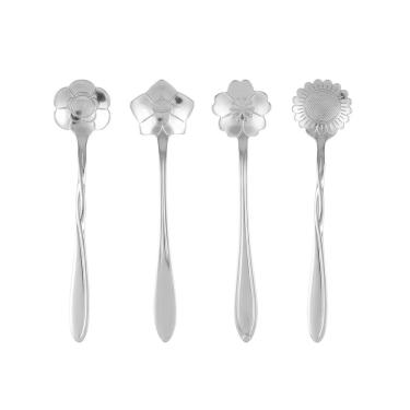 Imagem de Conjunto 4 Colheres Aço Inox para Chá Flores Prata Wolff