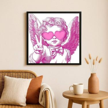 Imagem de Quadro Decorativo Anjinho Good Vibes- 33x33cm - com vidro