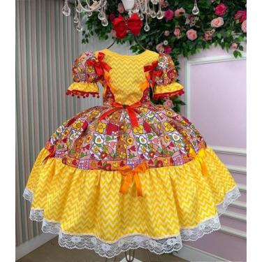 Imagem de Vestido Infantil Junino Amarelo Quermesse de Luxo - Festa Junina - no-