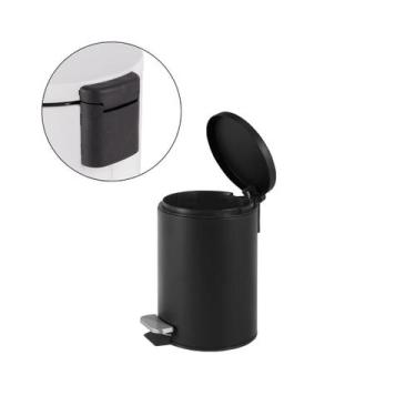 Imagem de Lixeira Matte Com Pedal 3l Em Aço Inox Redonda Powermaid -, Preta