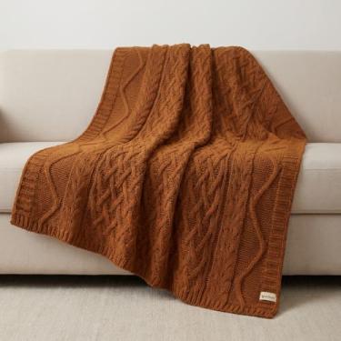 Imagem de Manta de Tricô Para Sofá Poltrona Cobertor Cama Malha Encorpada 150x90cm Usufruto Decoração Sala S05 (Ferrugem Cognac)