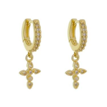 Imagem de Brinco argolinha cruz filipa zircônias folheado a ouro 18k - PIUKA, Do
