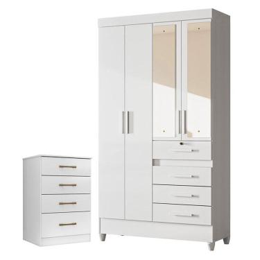 Imagem de Guarda Roupa Infantil Sobral com Espelho e Cômoda MS913 Branco Brilho – Moval