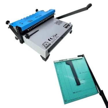 Imagem de Kit Encadernadora Wire Color Azul 2X1 + Guilhotina Verde - Marpax