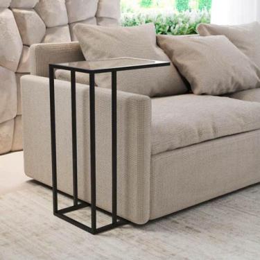 Imagem de Mesa Lateral Elena Industrial Preto Com Tampo De Vidro - IRON WOOD
