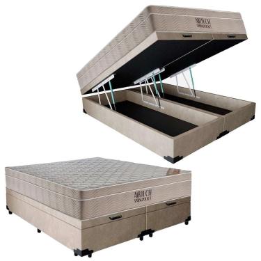 Imagem de Cama  Box Baú  Casal Bipartido  Sintético + Colchão Ortobom Airtech Molas Ensacadas 65x...