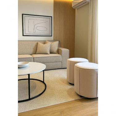 Imagem de Puff Redondo Debrum Não é Segredo Linho Impermeável Bege Rodinha 40x45