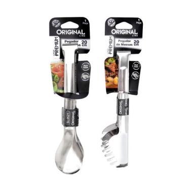 Imagem de Kit 2 Pegador Inox Salada Massa Macarrão Pinça Cozinha 20cm Pegadores 