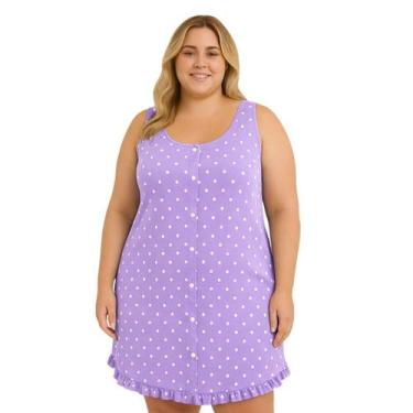 Imagem de Camisola Regata Feminina Plus Size Estampa Poá Larga Discreta Botão Pi