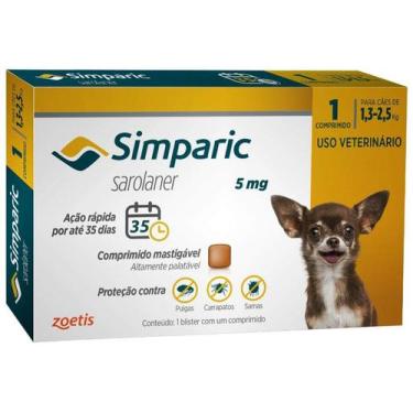 Imagem de Simparic 5mg Cães 1,3 até 2,5Kg 1 Comprimidos - Zoetis