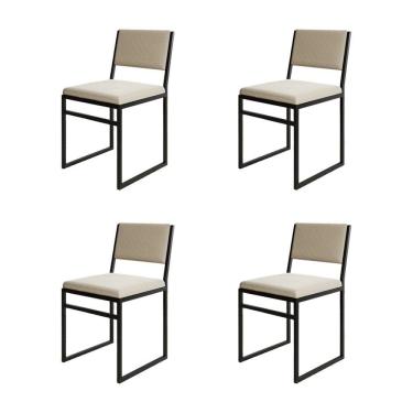 Imagem de Kit 4 Cadeiras de Jantar Industrial Isa Assento Veludo Bege para Mesa Sala Cozinha Deco...