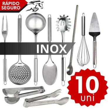 Imagem de Kit Conjunto Utensílios de Inox 10 peças Jogo de Cozinha - SQ Só Quali