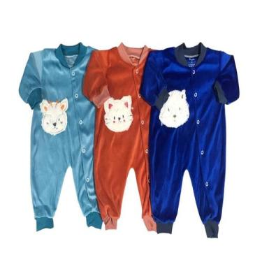 Imagem de Kit Macacão de Plush Bebe Bordado Sem Pezinho 2 peças - Alyhat, Azul, 