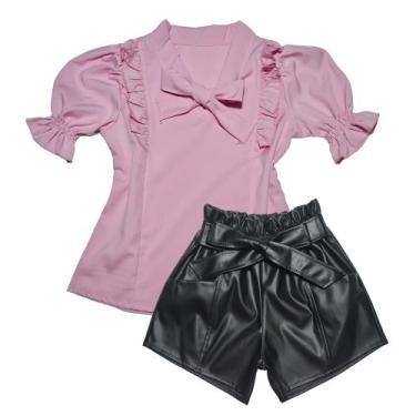 Imagem de Conjunto Infantil Short Couro Blusa Roupa Feminina Casual - 2L Kids, R