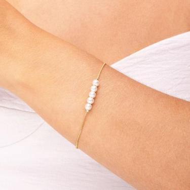 Imagem de Pulseira Feminina 5 Pérolas Shell Banhada a Ouro 18K - Maria Vittoria