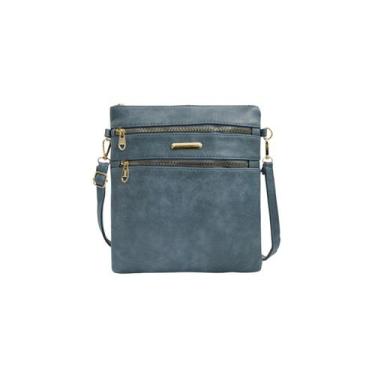 Imagem de Bolsa feminina transversal tiracolo slim - Arara Dourada, Azul ciano