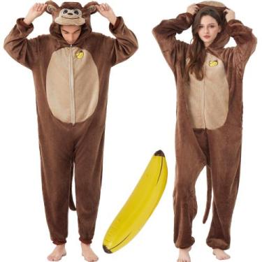 Imagem de Macacão de macaco adulto, pijama de flanela Owurha, fantasia de Hallow
