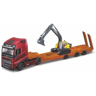 Imagem de Caminhão Volvo FH16 750 XXL+escavadeira EC220 E Burago 1/43, Vermelho