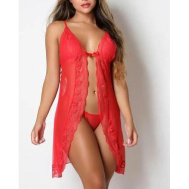 Imagem de Camisola Sexy Sem bojo em Tule e Renda com Abertura - 3000007 - Sol&Se