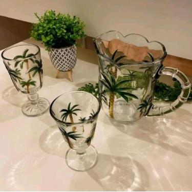 Imagem de Conjunto Lyor Jarra Com 6 Taças De Cristal Palm - 7787, Verde, 7 peças