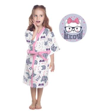 Imagem de Roupão De Banho Felpudo Infantil Gatinha Fashion  Miau - Lepper, P, Ro