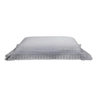 Imagem de Fronha Avulsa Bordado Ingles Cristal Renda Cinza 50x70 Cm Renascença C