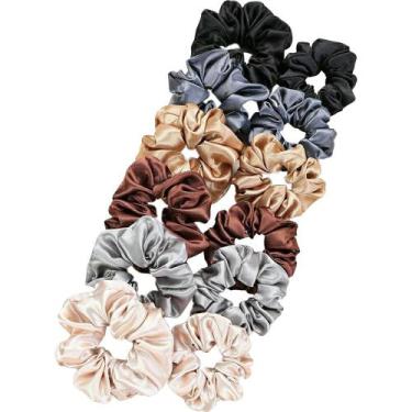 Imagem de Kit Scrunchie Xuxinha de Cetim Multicor Paleta Primavera (12 Peças) - 