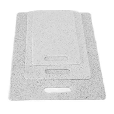 Imagem de Conjunto de tábua de corte, tábua de corte de plástico de grau alimentício dupla face 3 unidades padrão de mármore de imitação para casa para(Tábua de corte de pedra de imitação branca)