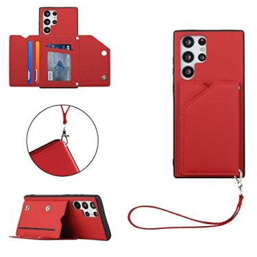 Imagem de Capa para Samsung Galaxy S22 Ultra S21 Plus S20 S 20 FE Carteira de luxo com slot para cartão de couro para S10 Note 10 Lite Capa, vermelha, para S20 Plus