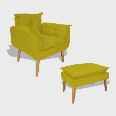 Imagem de Kit 1 Poltrona Decorativa Sala Escritório Recepção Quarto Amamentação Opala + 1 Puff Amarelo